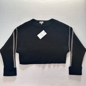 NWT PROMESA Black‎ Ribbed Cropped Blanket Sweater Stitch Long Sleeve Size L